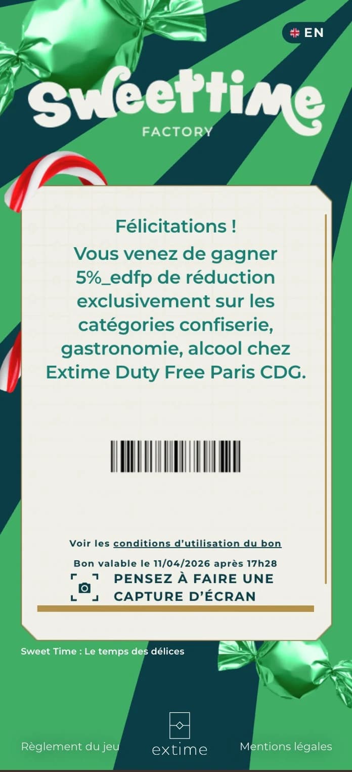 Jeu à gratter virtuel — Sweetime Factory — étape 04 Récompense